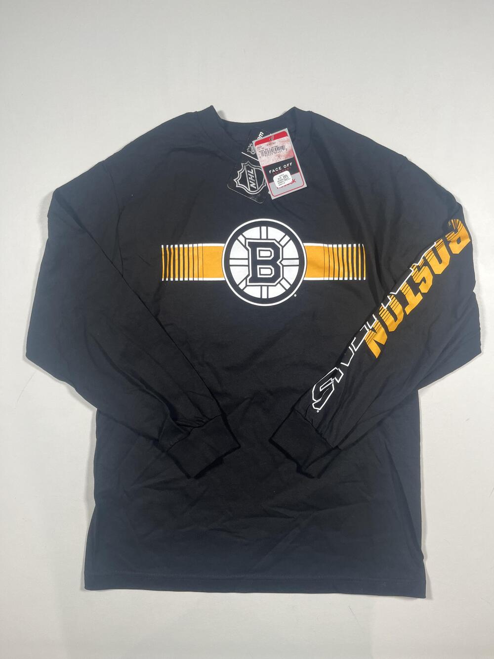 New Boston Bruins Shirt Mens Medium Black Long Sleeve NHL Hockey Reebok Tee